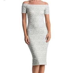 Dress the population Bardot white lace dress